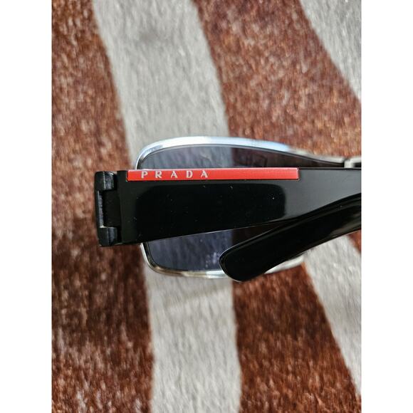 Vintage Authentic Y2K Prada SPS 52E Wrap Around Shield Black Rave Sunglasses - Picture 3 of 10